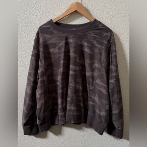 Athleta 3X Farallon Printed Olive Camo Crew Cotton Blend Sweatshirt